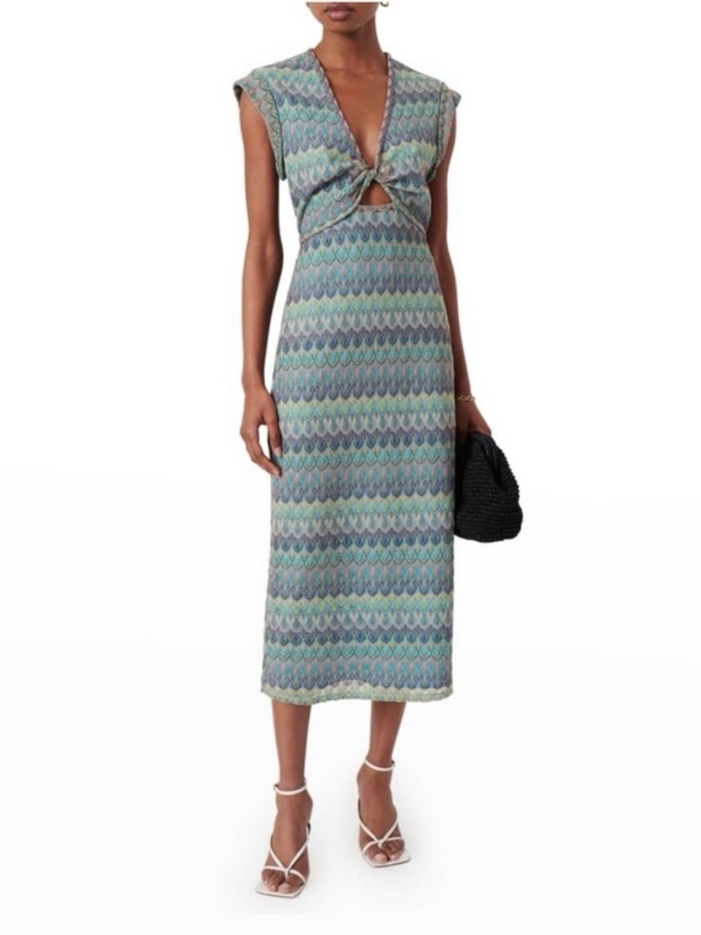 Derek Lam 10 Crosby Barbara Front Twist Midi Dress Blue Multi Sz S NWT